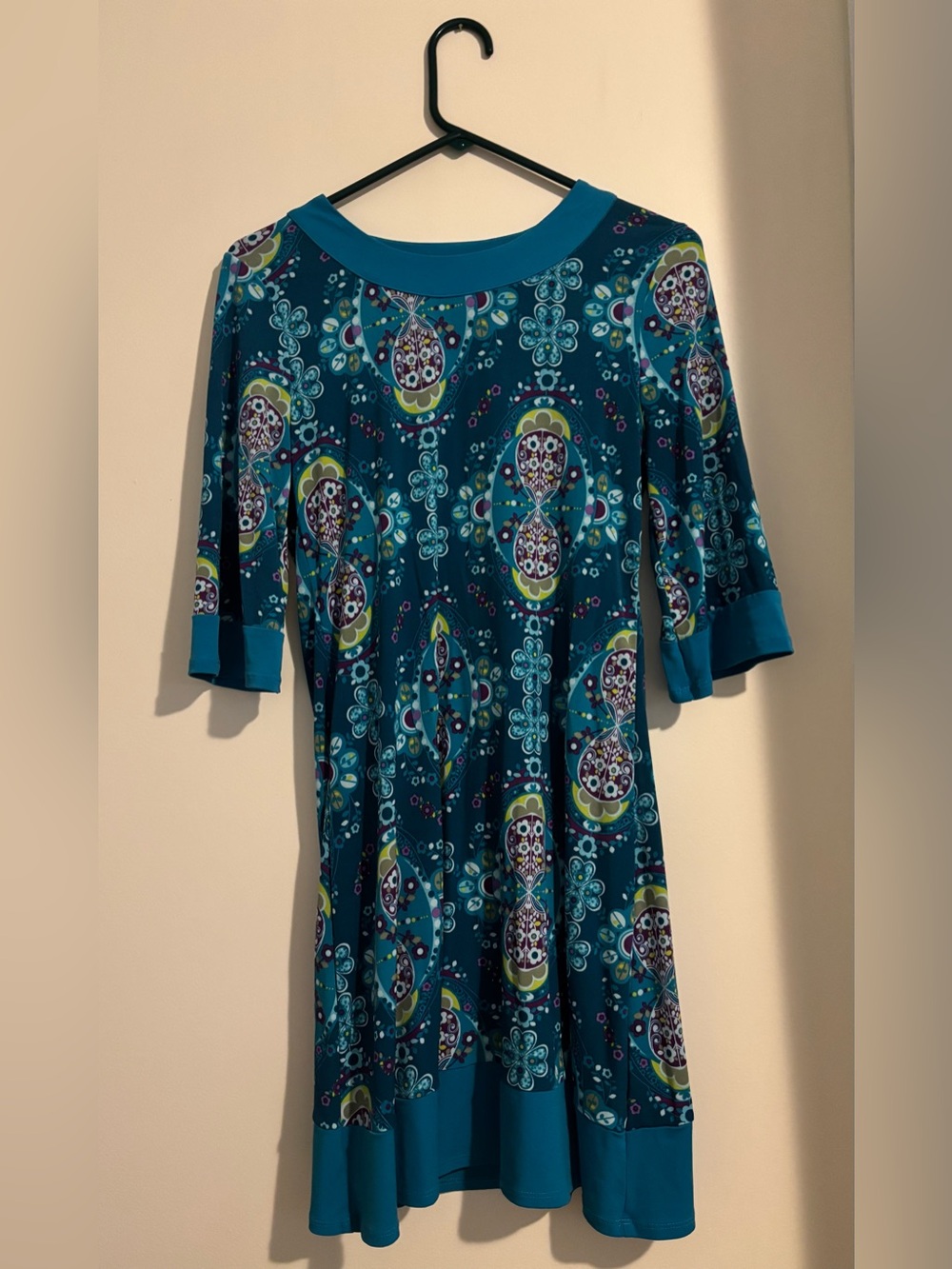 Route 66 Teal Medallion-Print Midi Dress